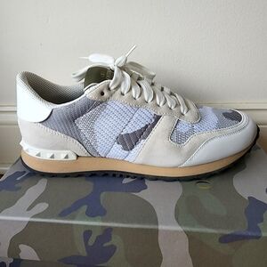 Lightly Worn Valentino Rock Stud Camouflage White Sneakers